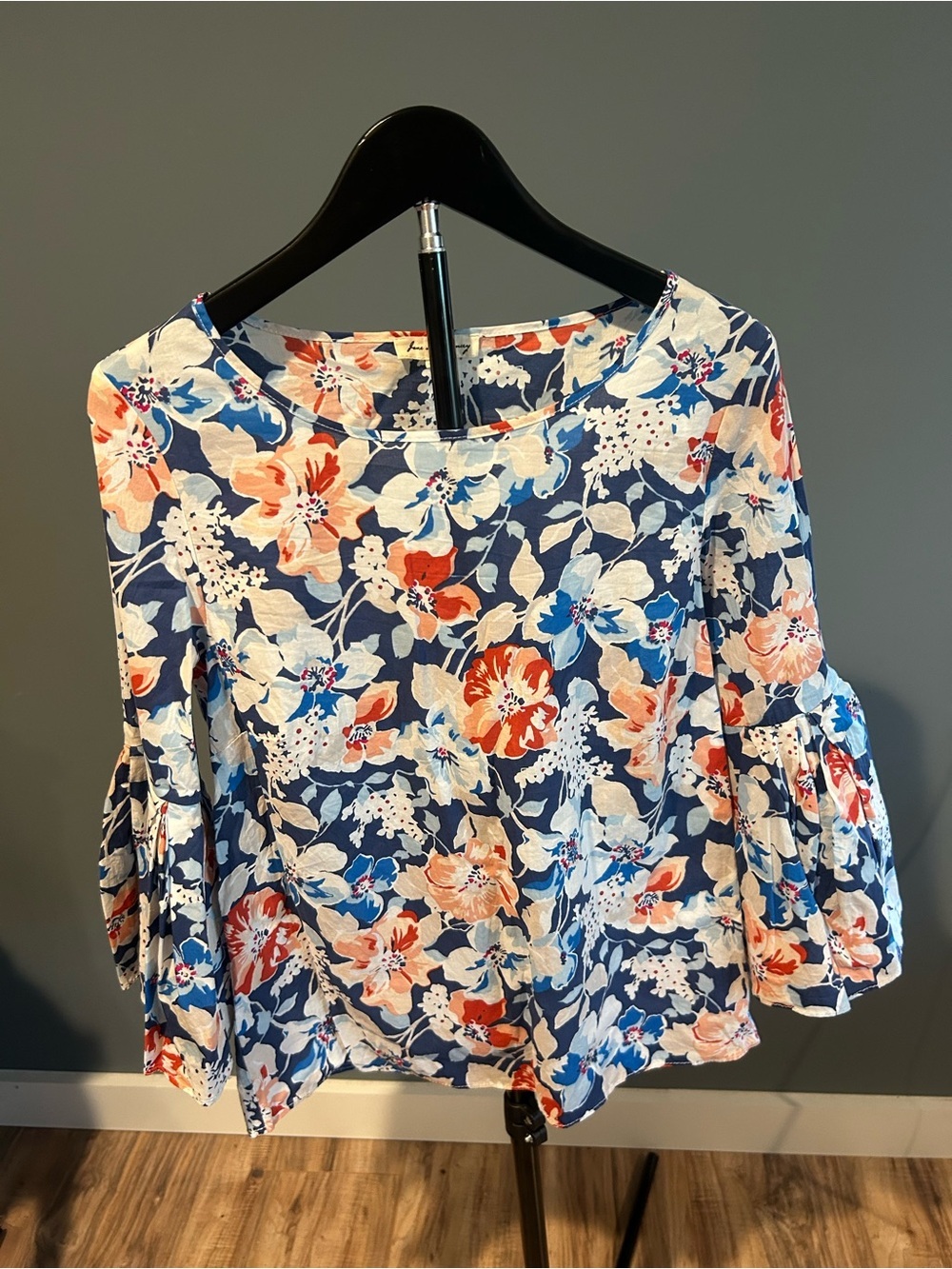 Jane and Delancey Navy Floral Bell-Sleeve Blouse